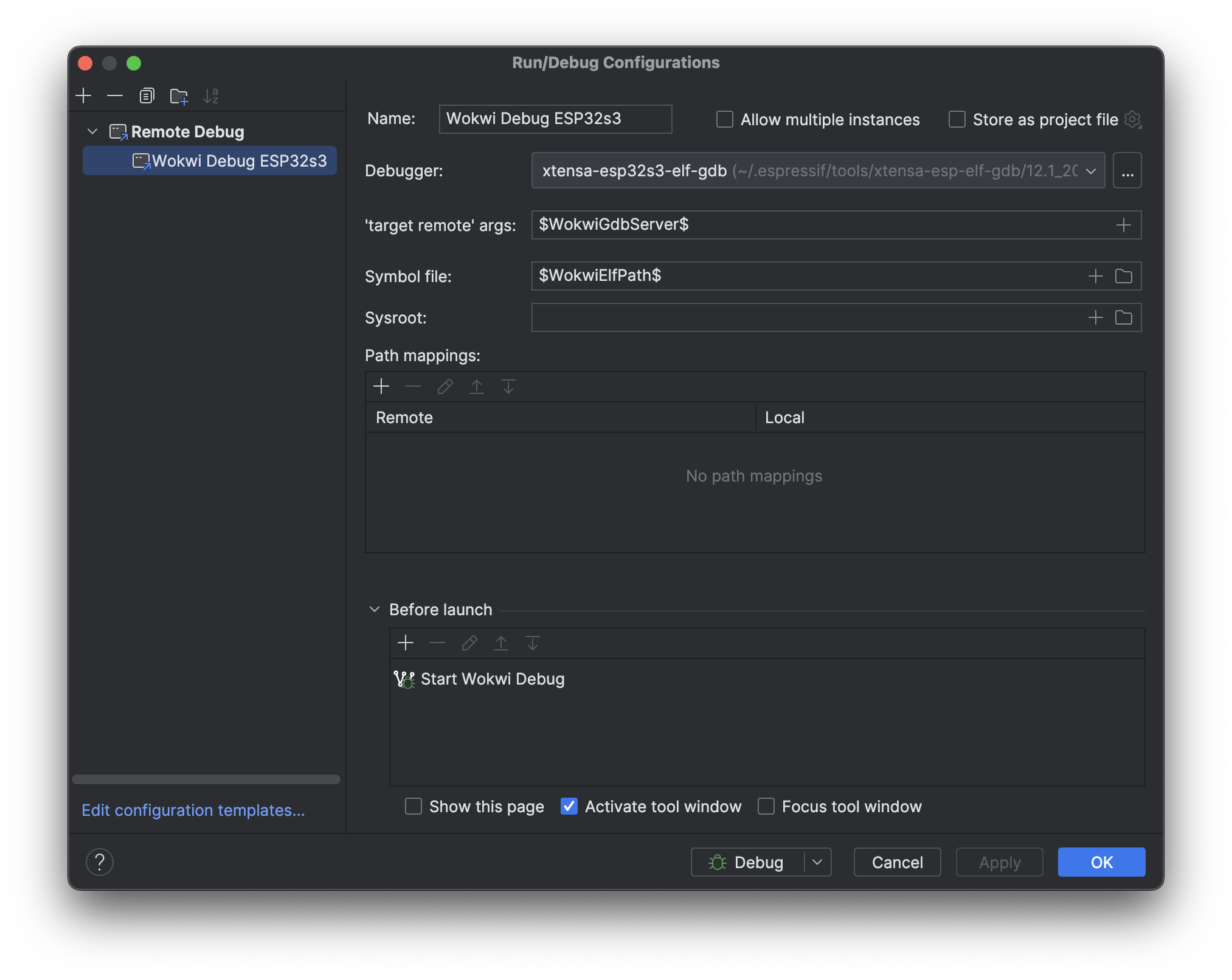 Select Start Wokwi Debug